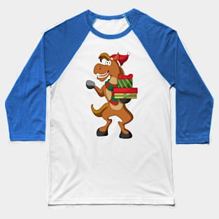 Horse with Scarf Santa hat & Gifts Baseball T-Shirt